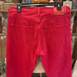 Vintage LEVI'S 501 BUTTON FLY Chambray Red JEANS 31x30